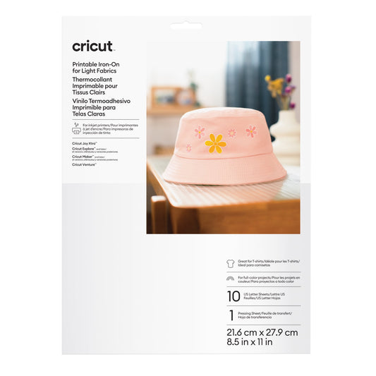 Cricut Printable Iron-On™ Vinyl, Light Fabrics - 8.5 in x 11 in (10), 8.5" x 11"