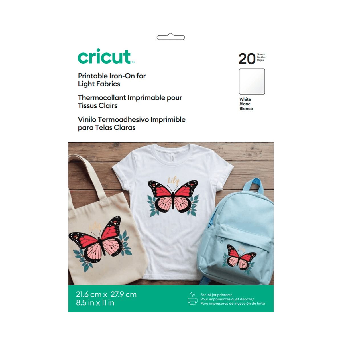 Cricut Printable Iron-On™ Vinyl For Light Fabrics 8.5x11 (20), 8.5" x 11", White — product image 2
