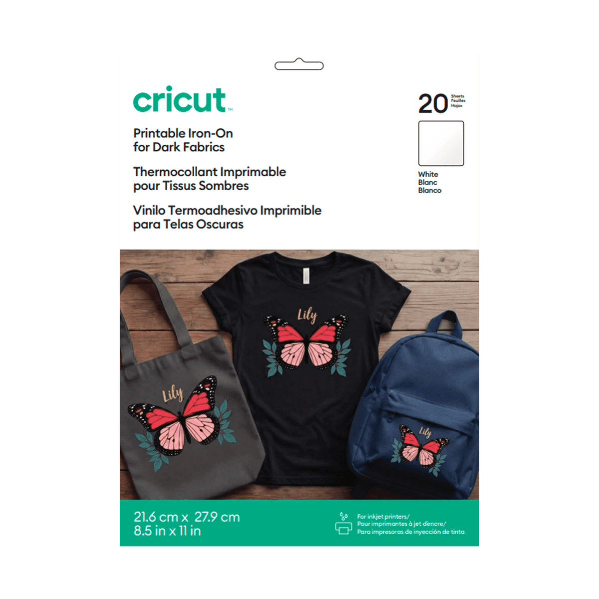 Cricut Printable Iron-On™ Vinyl For Dark Fabrics 8.5x11 (20), 8.5" x 11", White