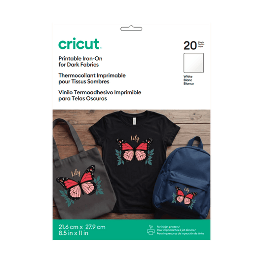Cricut Printable Iron-On™ Vinyl For Dark Fabrics 8.5x11 (20), 8.5" x 11", White