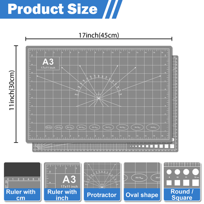 17x11 Inch Cutting Mat, A3 Size Self Healing Cutting Mat Pad, Double Sided Large Size Craft Cutting Pad, Non Slip Art Cutting Mat with Grid Ruler for DIY Craft Sewing — product image 2