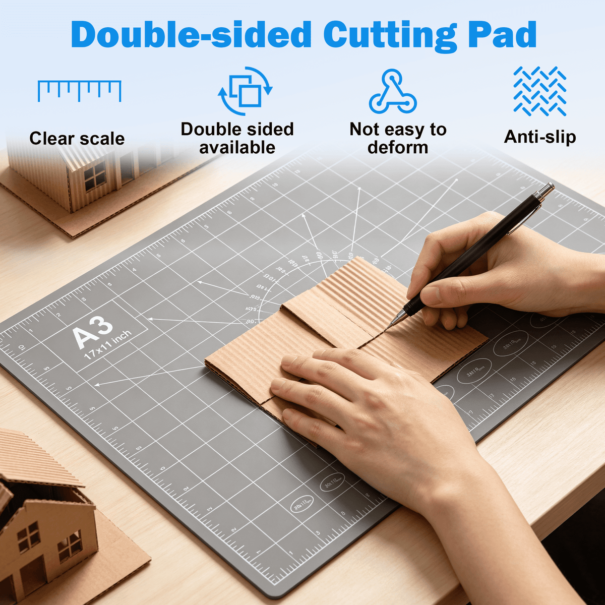 17x11 Inch Cutting Mat, A3 Size Self Healing Cutting Mat Pad, Double Sided Large Size Craft Cutting Pad, Non Slip Art Cutting Mat with Grid Ruler for DIY Craft Sewing — product image 3