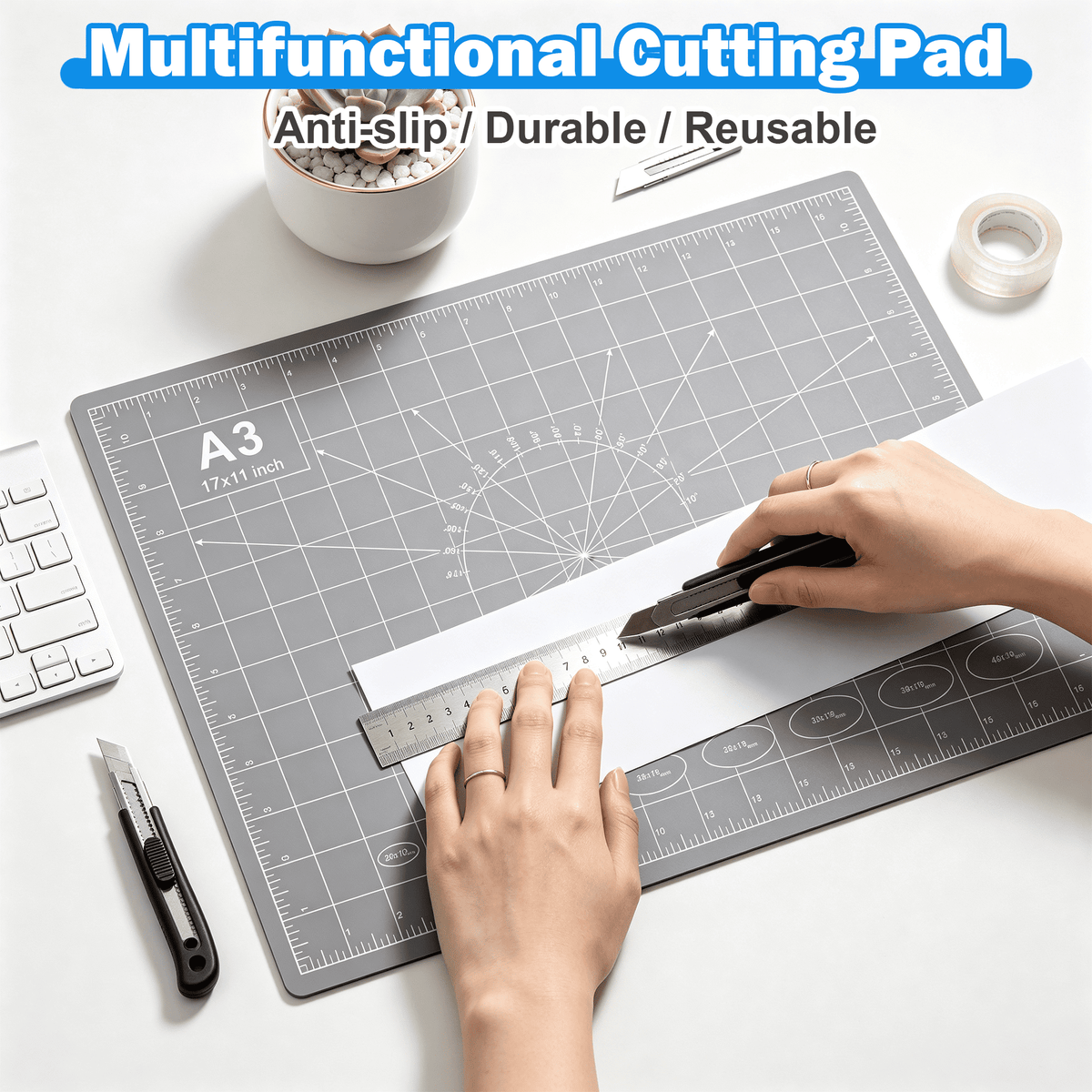 17x11 Inch Cutting Mat, A3 Size Self Healing Cutting Mat Pad, Double Sided Large Size Craft Cutting Pad, Non Slip Art Cutting Mat with Grid Ruler for DIY Craft Sewing — product image 6