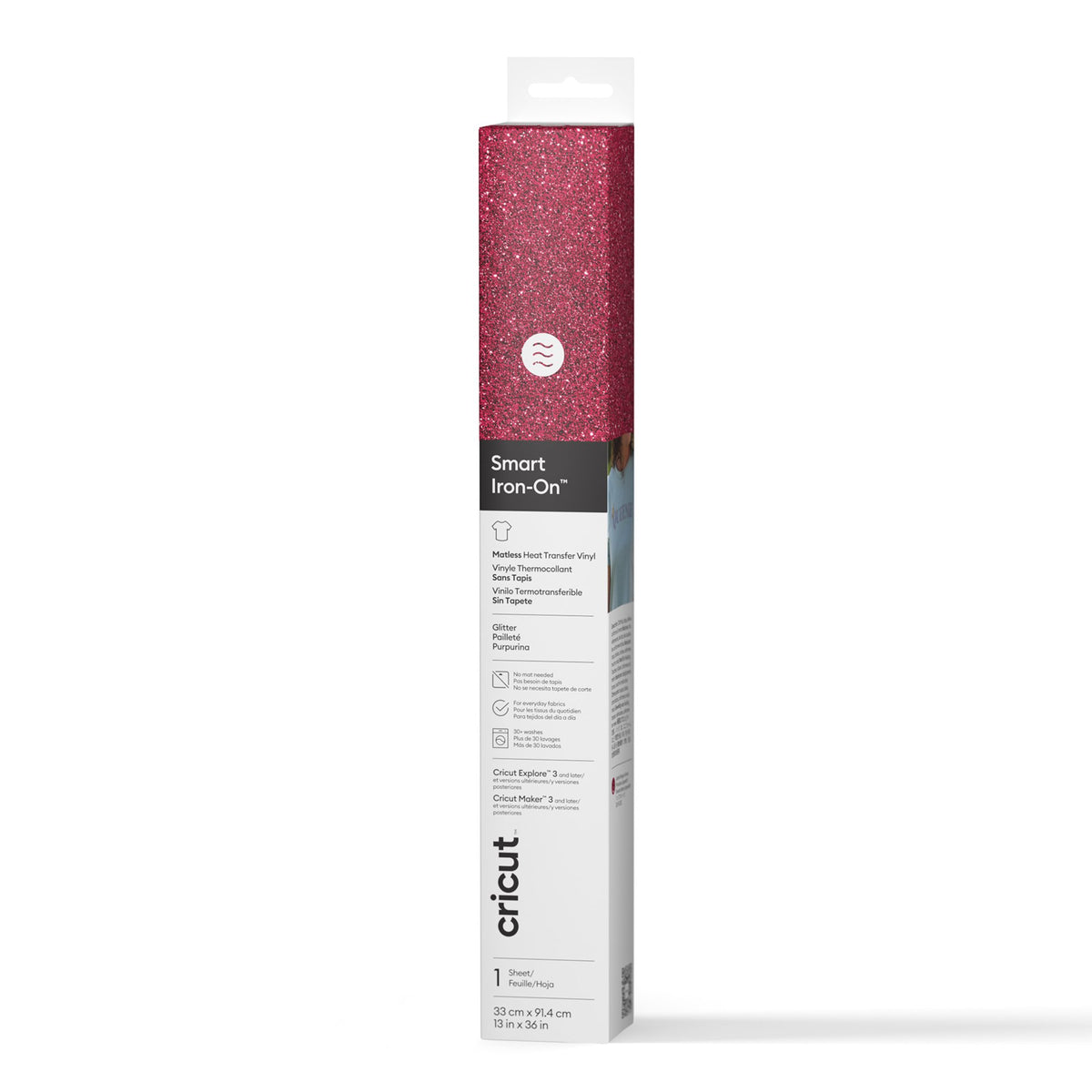 Cricut® Smart Iron-On™ Vinyl Glitter Matless Heat Transfer Vinyl (13 in x 36 in), 13" x 36", Lipstick
