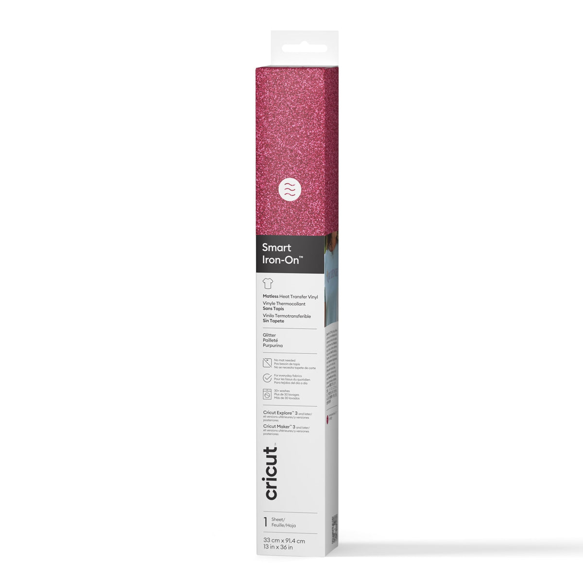 Cricut® Smart Iron-On™ Vinyl Glitter Matless Heat Transfer Vinyl (13 in x 36 in), 13" x 36", Pink