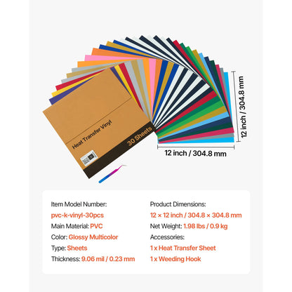 Heat Transfer Vinyl 30-Pack 12x12 Inch, Glossy Finish 22 Colors, PVC with Heat-Activated Adhesive, Strong Adhesion, Machine Compatible for T-Shirt and Fabric DIY — product image 8