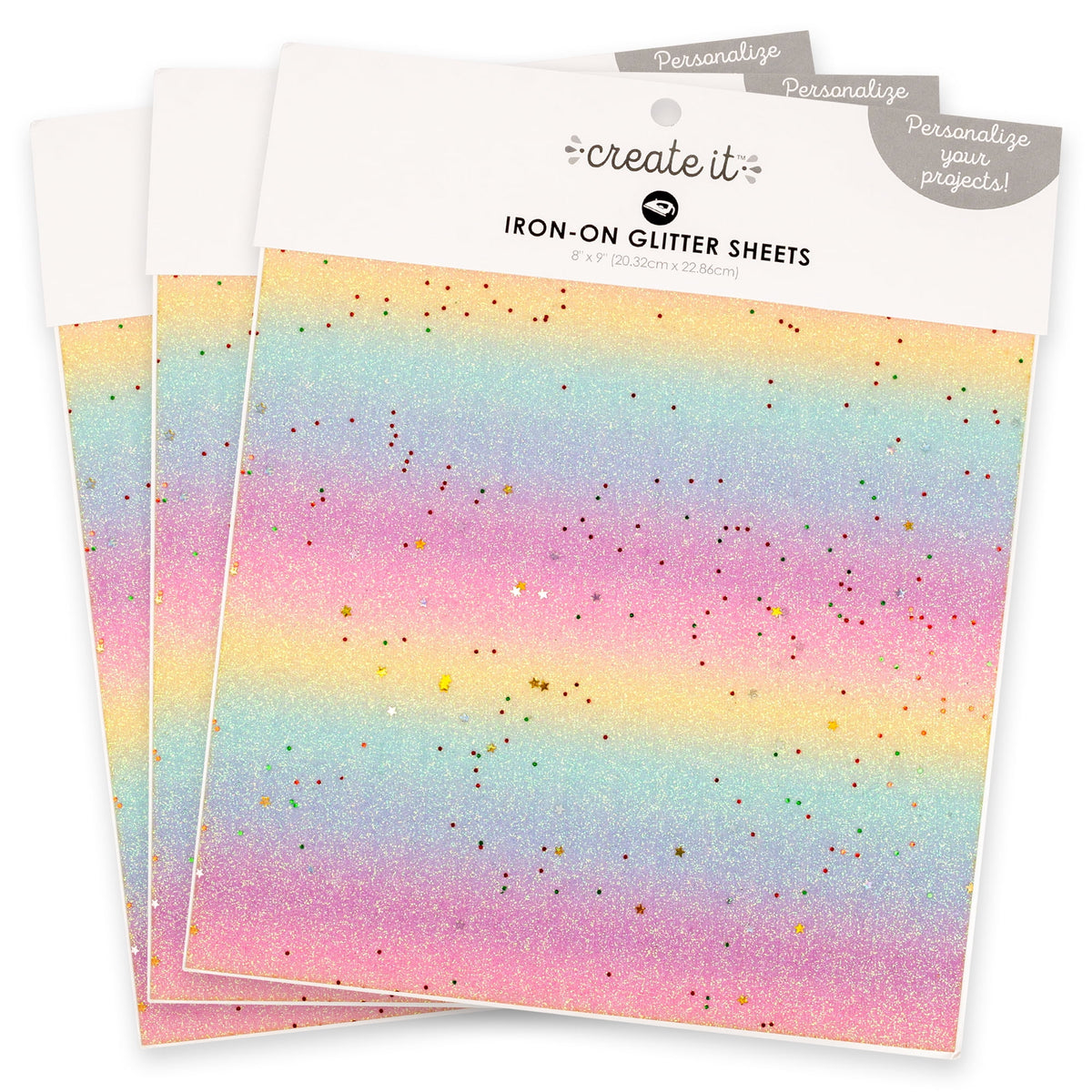 Create It Rainbow Glitter Sheet – Iron-on; Multicolor 9in Tall, 3 Piece — product image 2