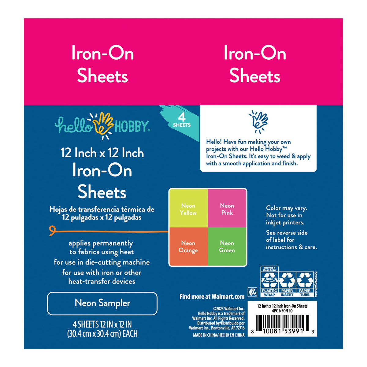 Hello Hobby 12" x 12" Neon Sampler Iron-On Sheets (4 Count) — product image 4