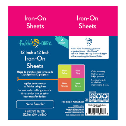 Hello Hobby 12" x 12" Neon Sampler Iron-On Sheets (4 Count) — product image 4
