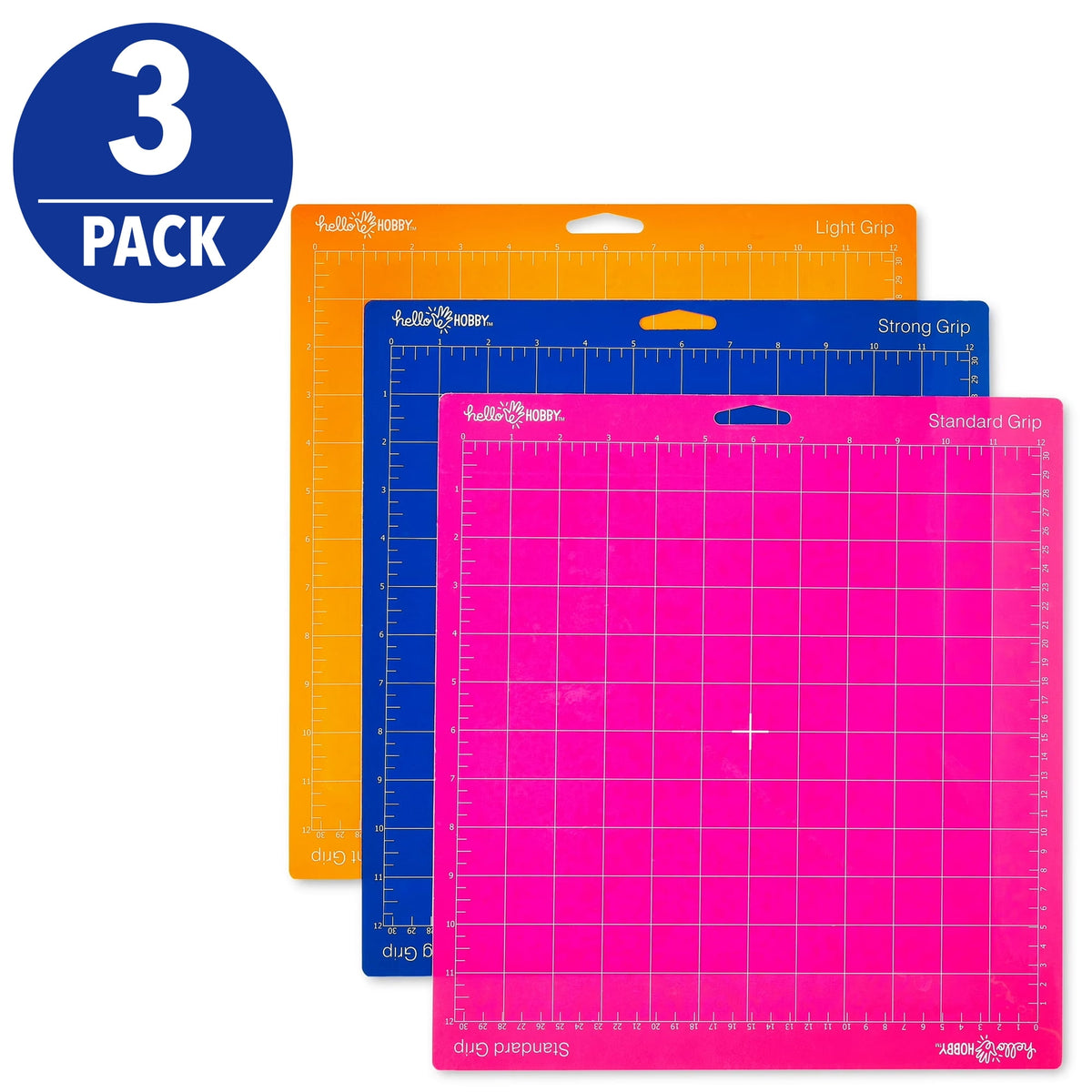 Hello Hobby 12" x 12" Adhesive Cutting Mats Set, Assorted Colors, 3 Pack