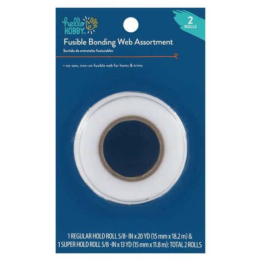 Hello Hobby Iron-on Fusible Bonding Web Tape 2-Pack: Regular & Super Weight, White, 33 Yards Total