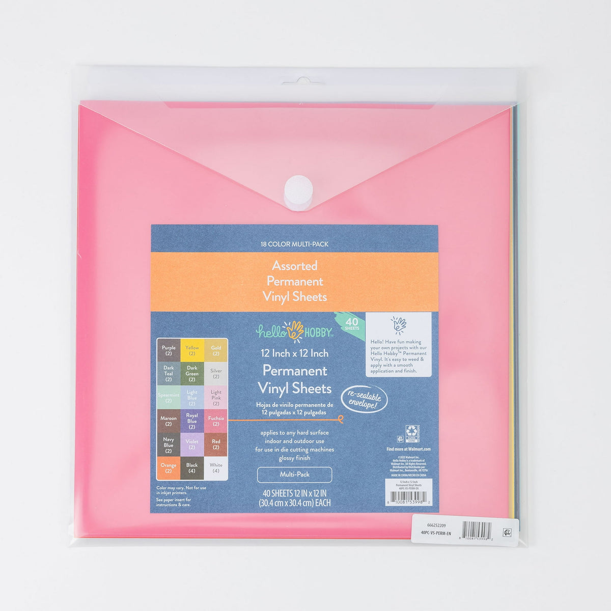Hello Hobby 12" x 12" Multi-Pack Permanent Craft Vinyl Sheets (40 Count)