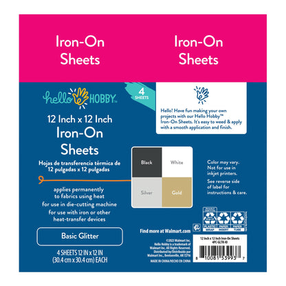 Hello Hobby 12" x 12" Basic Glitter Sampler Iron-On Sheets (4 Count) — product image 4