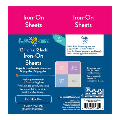 Hello Hobby 12" x 12" Pastel Glitter Sampler Iron-On Sheets (4 Count) — product image 4