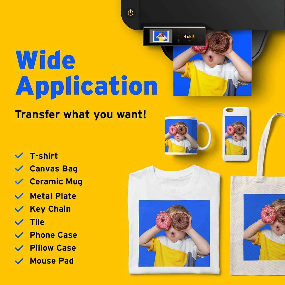 Printers Jack Sublimation Heat Transfer Paper 125 GSM 100 Sheets 8.5" x 11" for Any Epson HP Canon Sawgrass Inkjet Printer for T-Shirt, Mugs, 1 Layer — product image 2