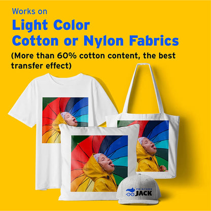 Printers Jack Iron on Heat Transfer Paper for White and Light Fabric, 1 Layer, 20 Sheets 8.3x11.7 inch — product image 2