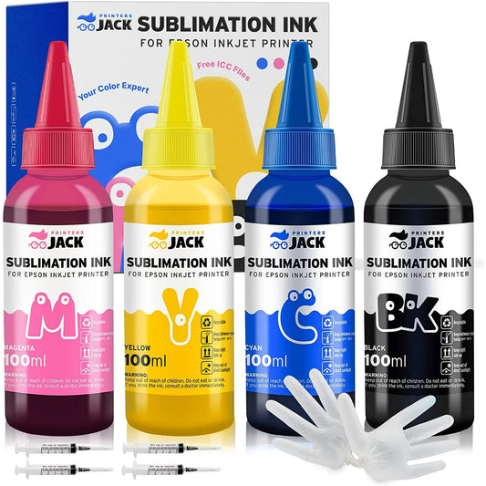 Printers Jack 400ml Sublimation Ink for Epson C88+ Inkjet Printers Heat Press Transfer on Mugs, Plates, Sheets, Polyester Shirts, Cases, 3-Layer