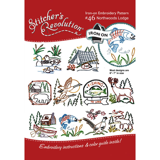 Stitcher's Revolution Northwoods Lodge Iron On Transfer for Embroidery, 10 Designs
