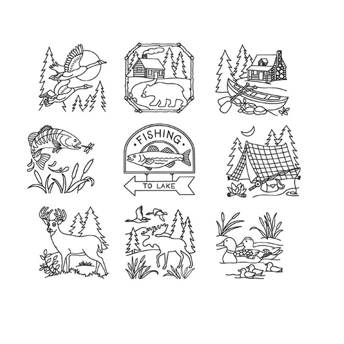 Stitcher's Revolution Northwoods Lodge Iron On Transfer for Embroidery, 10 Designs — product image 2