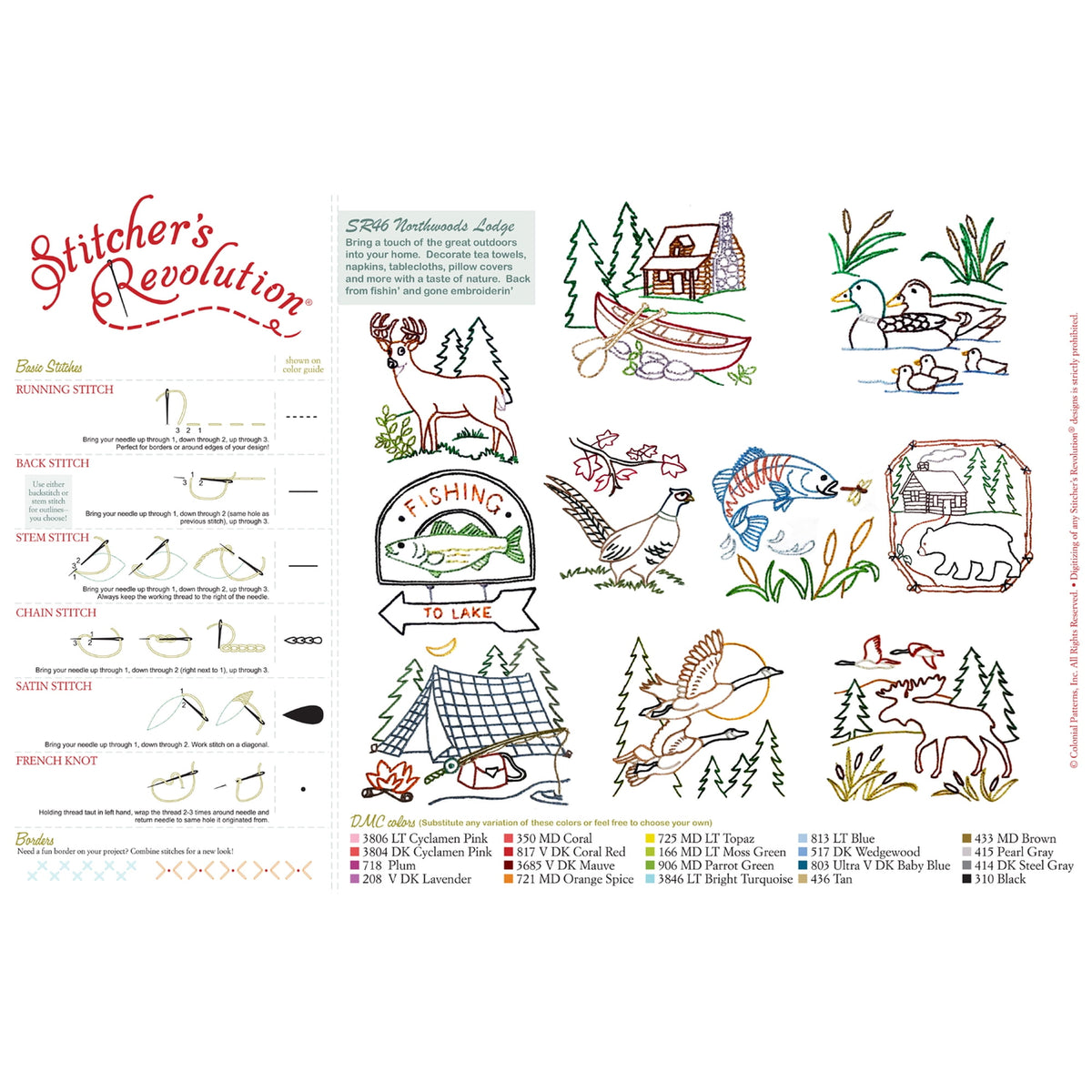 Stitcher's Revolution Northwoods Lodge Iron On Transfer for Embroidery, 10 Designs — product image 3