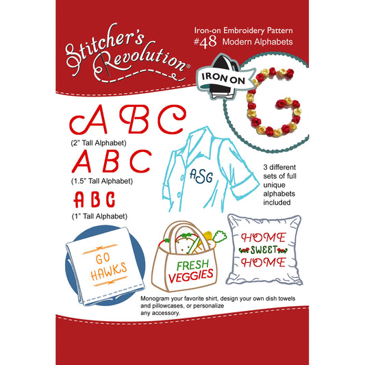 Stitcher's Revolution Brand Modern Alphabets Iron-on Transfers for Embroidery