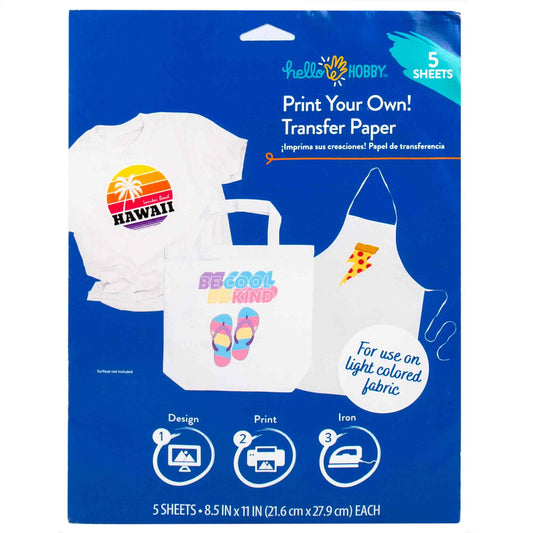 Hello Hobby White Print & Transfer Sheets for Light-Colored Fabrics, 8.5" x 11"