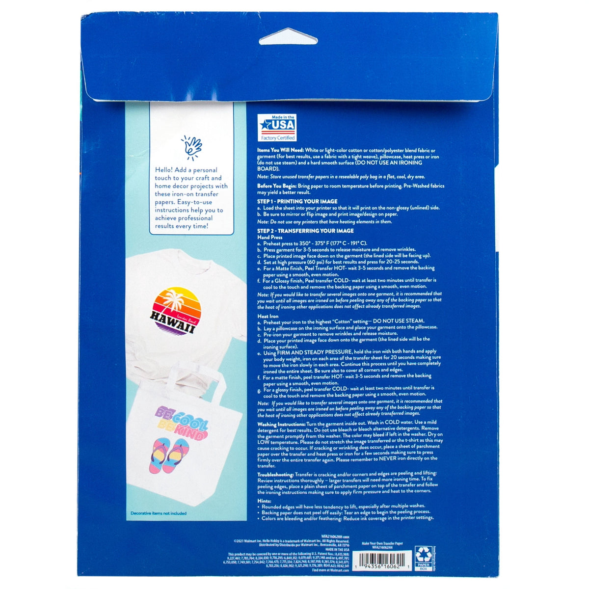 Hello Hobby White Print & Transfer Sheets for Light-Colored Fabrics, 8.5" x 11" — product image 5